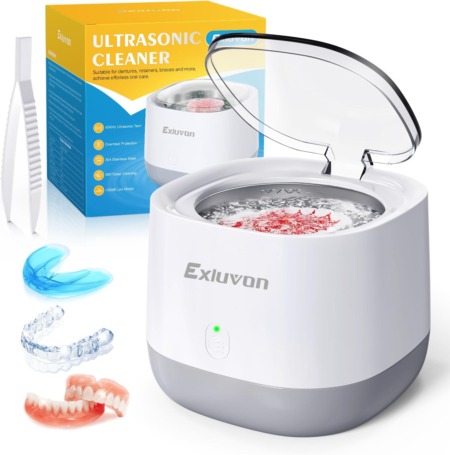 Ultrasonic Retainer Cleaner, 45kHz Ultrasonic Dental Cleaner Machine, 250ML Ultrasonic Cleaner for Dentures, Retainer