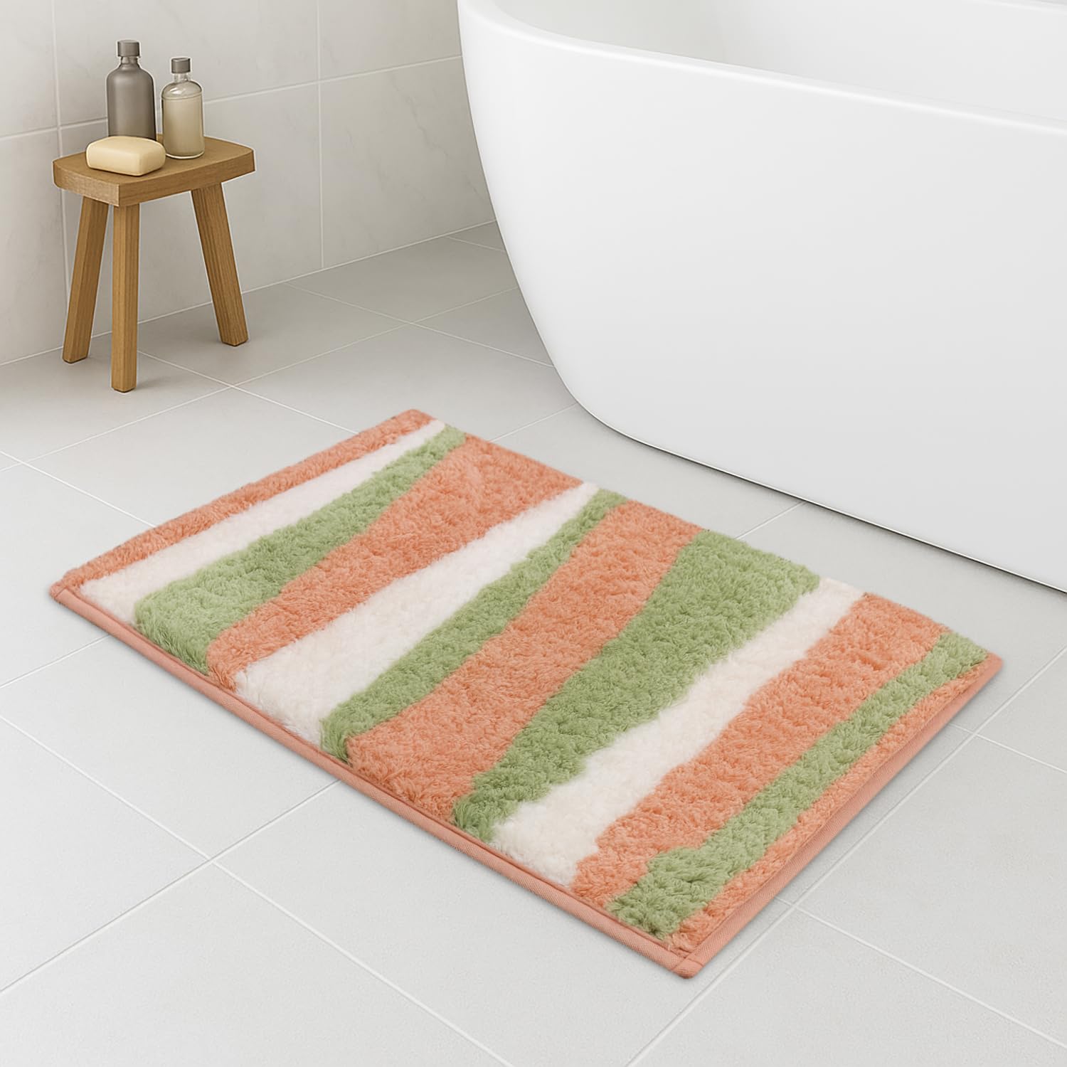 Luxe Home Super Soft Canada Stripes Bath Mat Non-Slip Machine Washable Bathroom Mat for Home, Bedroom and Living Room (40×60 cm) – Pack of 1