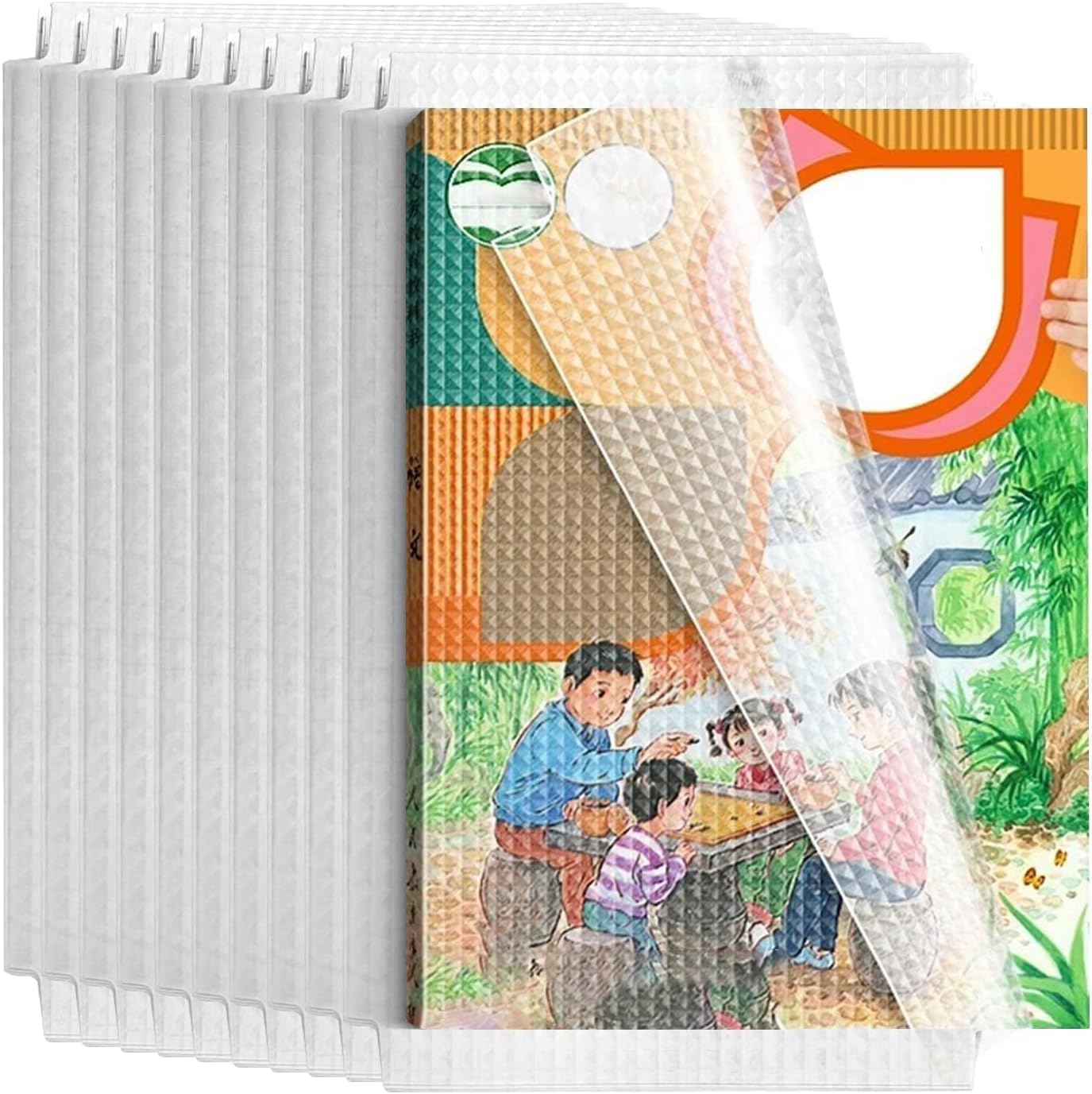 30 Pcs Self Adhesive Book Cover Set - Waterproof Clear Film with Diamond Pattern - 3 Size Pack (34x25, 43x30, 47x34 cm) Transparent Plastic Protective Sheets for School Textbooks & Notebooks-image-8