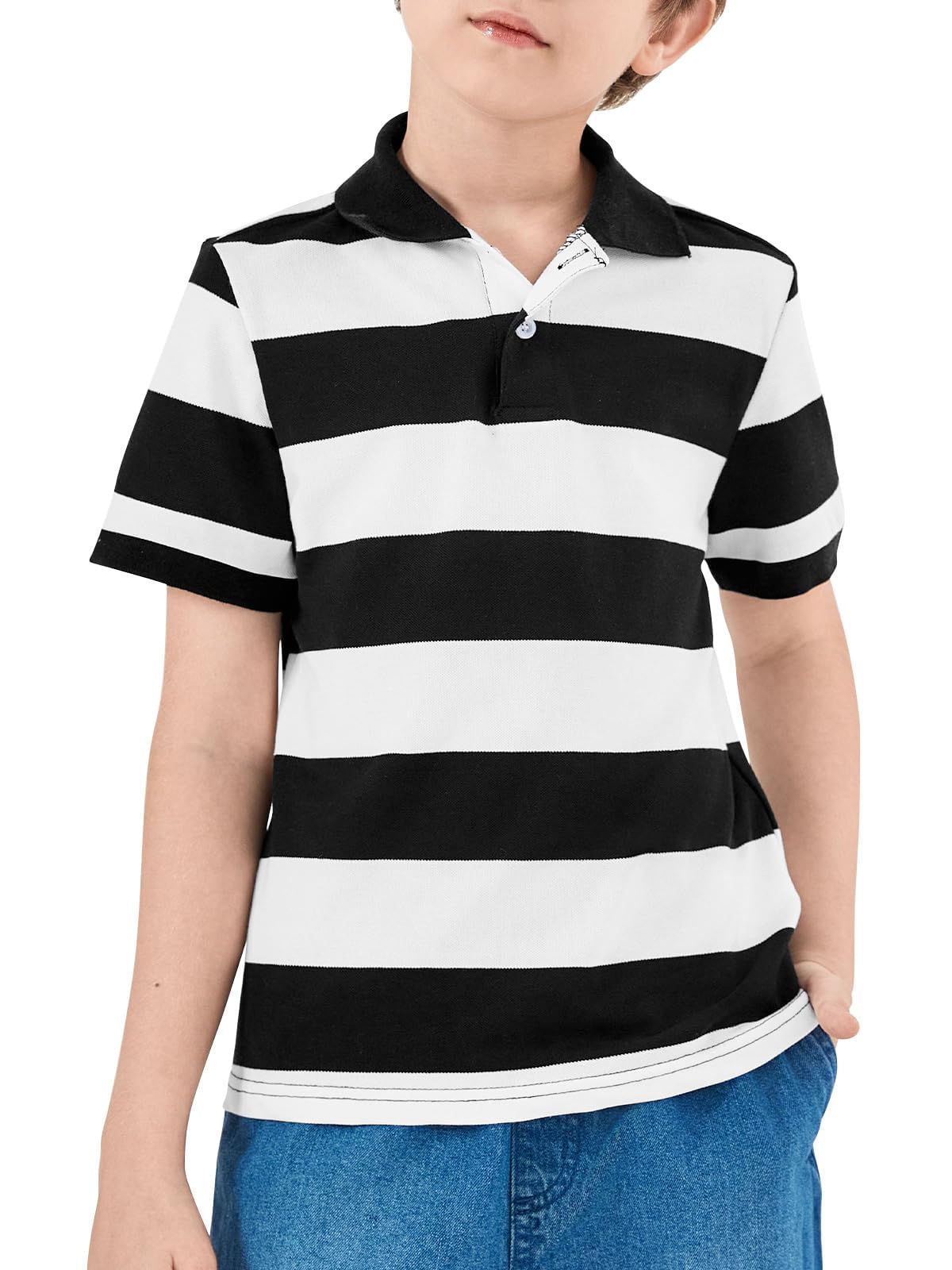 Haloumoning Polo de manga corta a rayas para niños de verano, informal, uniforme escolar, camisetas