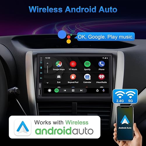 Miniatura 3 de Estéreo de coche de doble DIN de 7 pulgadas con CarPlay inalámbrico y Android Auto inalámbrico, radio de coche con pantalla táctil con Bluetooth