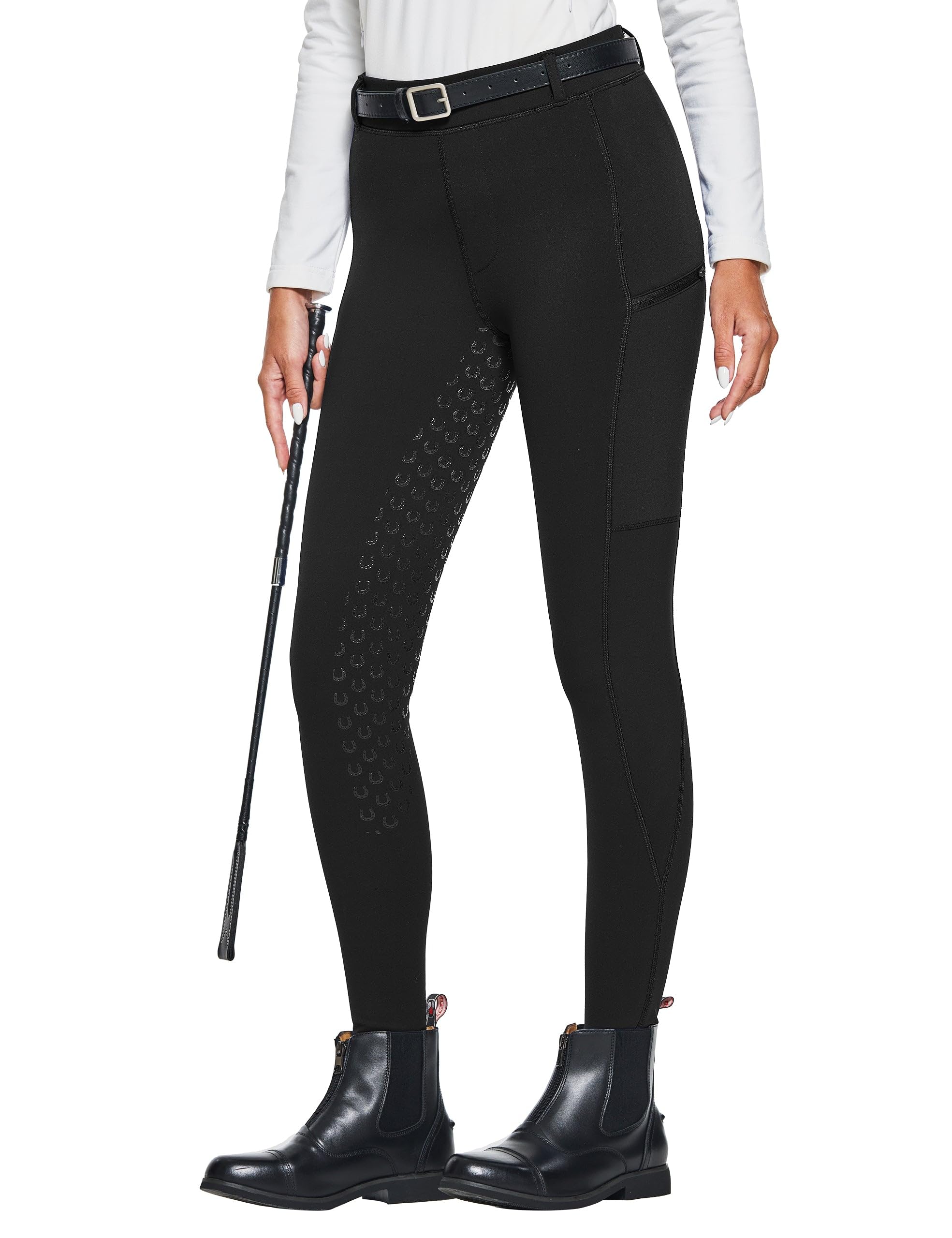 FitsT4 Women's Winter Equestrian Breeches Full Seat Silicon Grip Riding Tights Fleece Lined Horse Riding Pants Horseback with Pockets
