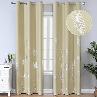 Beige Blackout Patterned Curtains for Living Room Bedroom 38Wx84L Inch Long
