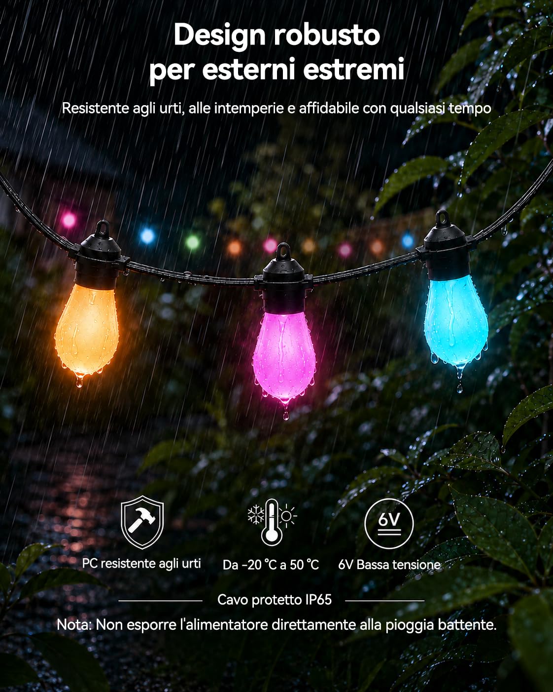 Meevt Catena Luminosa Esterno RGB 20M, Luci LED IP65 6V