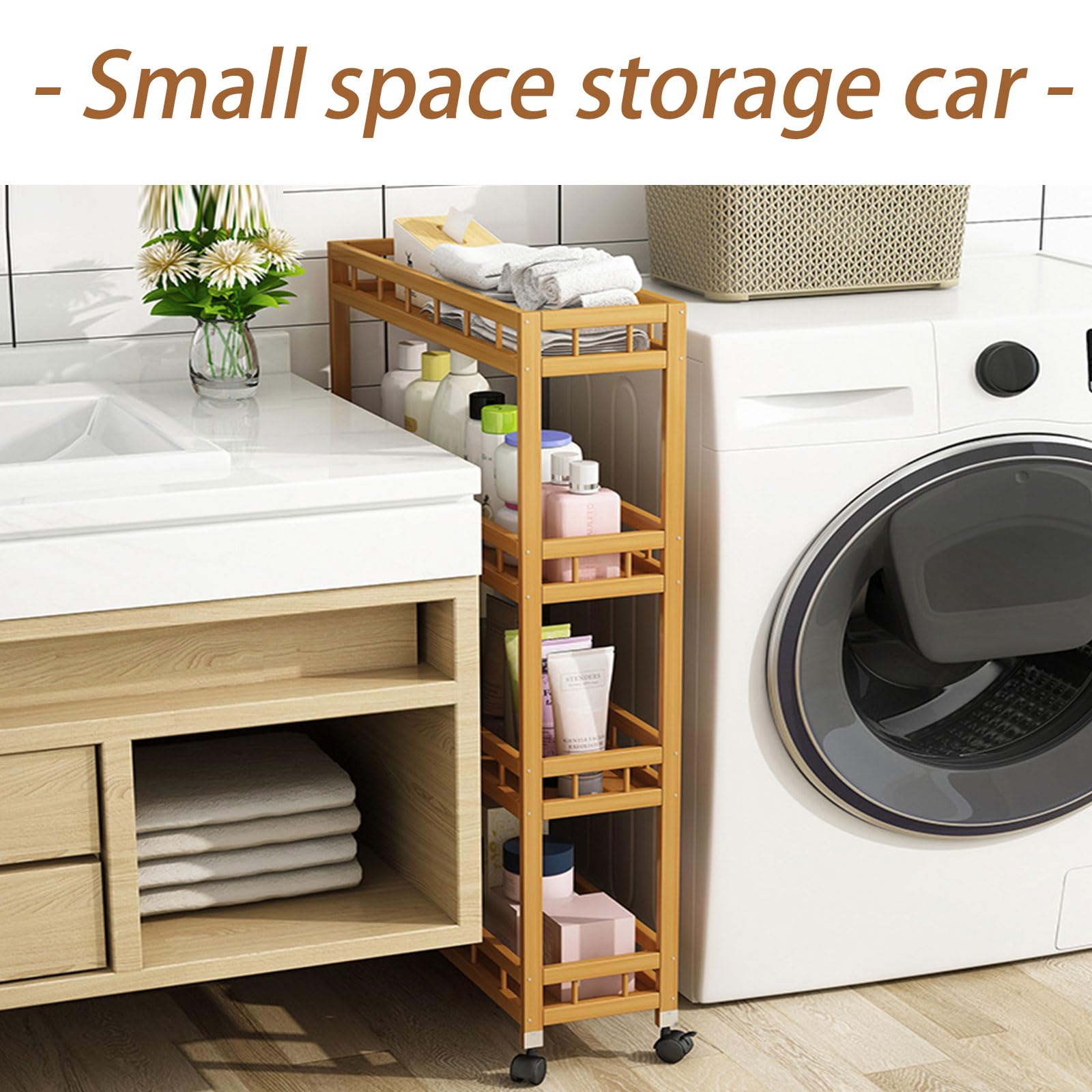 Carrito rodante de madera multicapa con ruedas de alta capacidad de 3 niveles para baño, lavandería, sala de estar, organizador versátil de 40 cm