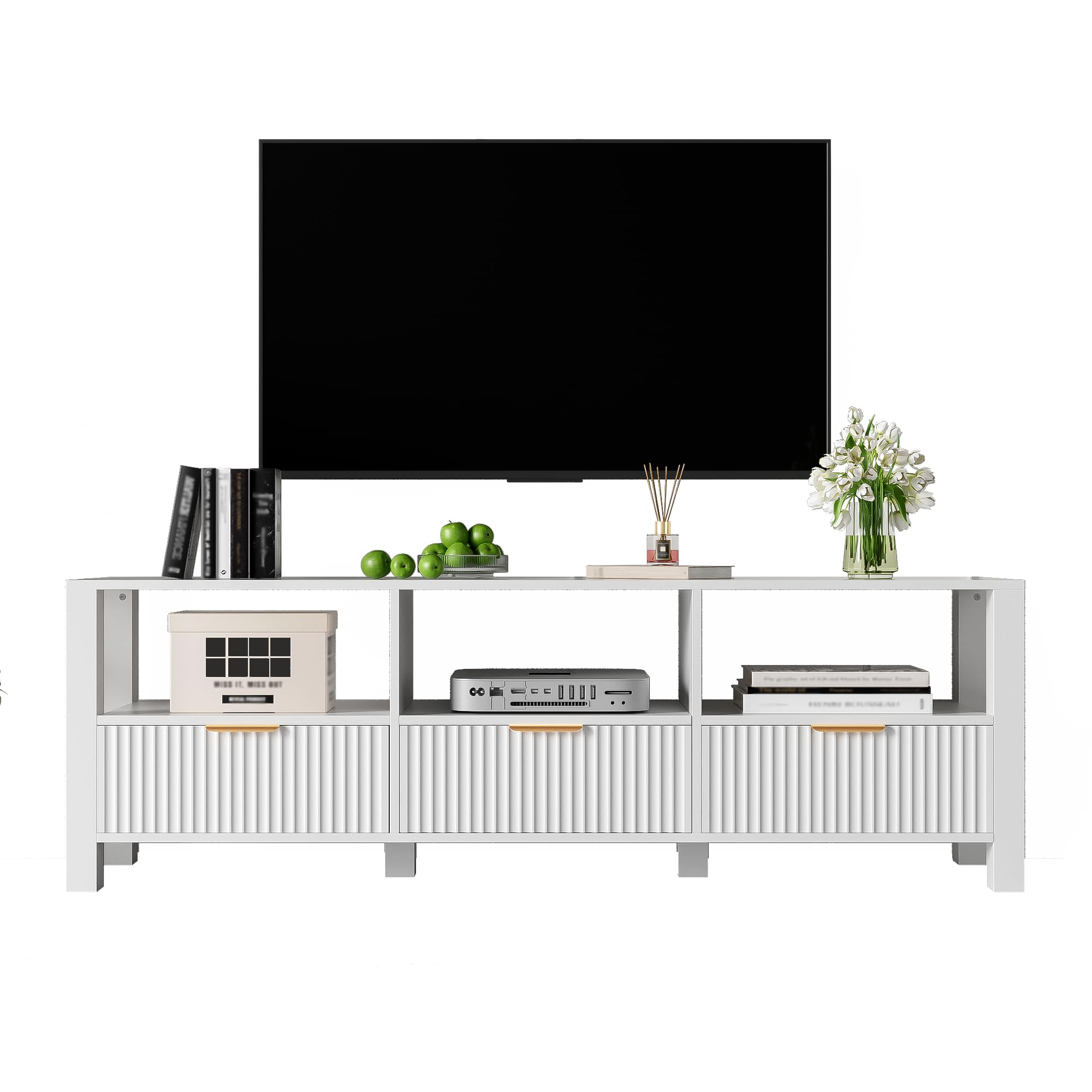Meuble TV moderne blanc de 152,5 cm pour salon contemporain