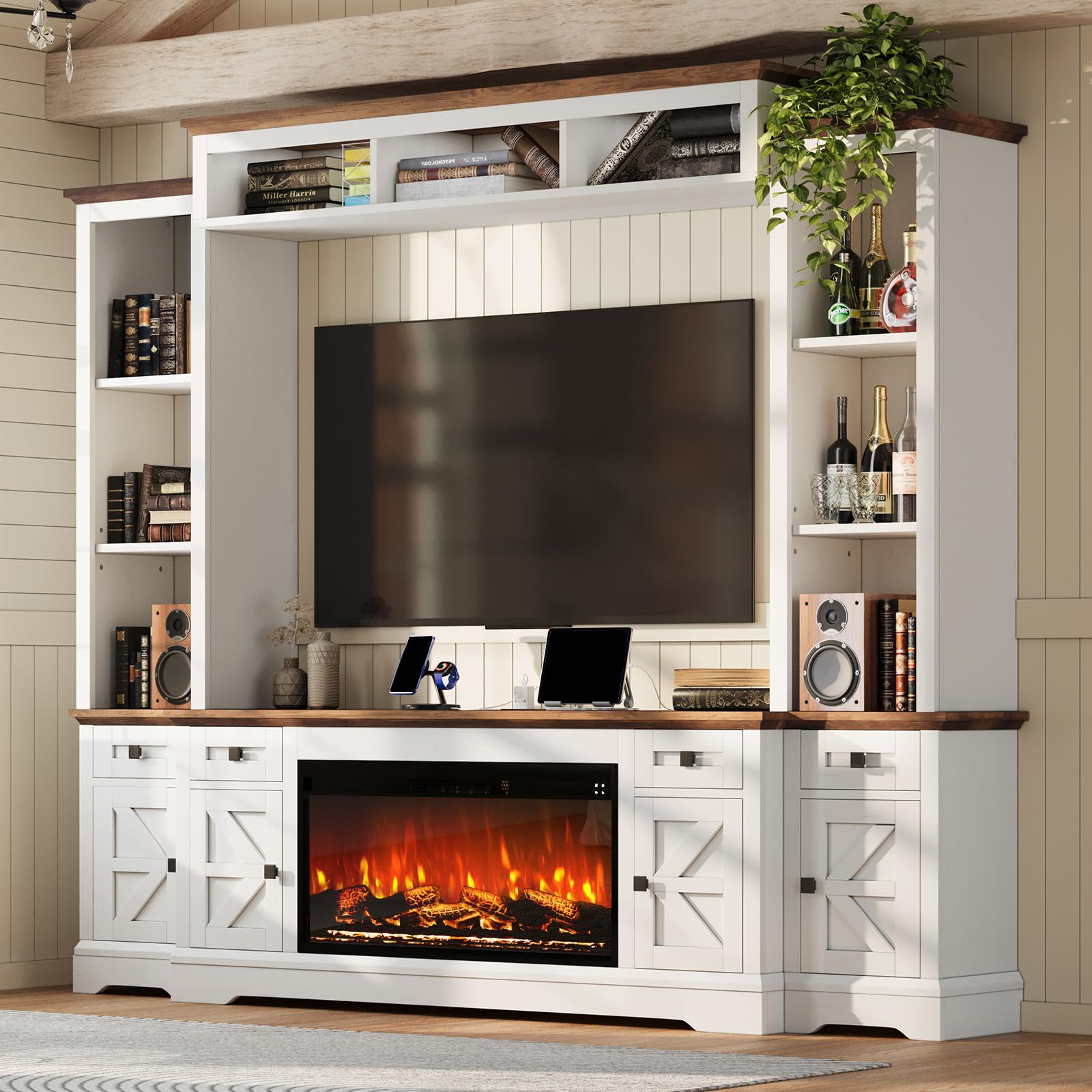 AMERLIFE 98in Farmhouse Entertainment Center with 36