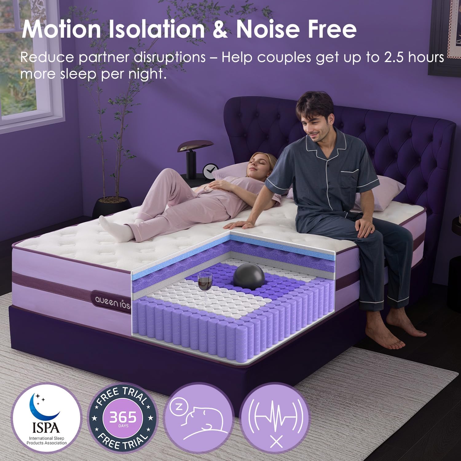 Twin Mattress 12 Inch – Plush Hybrid Mattress with Reinforced Lumbar Support, Soft Comfort & Pressure Relief for Side Sleepers and Couples, Motion Isolation, Fiberglass-Free, 365-Night Trial