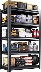 72''H Garage Shelving Heavy Duty 5-Tier Adjustable Storage Shelves Unit,3000 LBS Metal Utility Rack Shelf for Industries, Warehouses, Basement,Black (72''H x 36''W x 12''D)