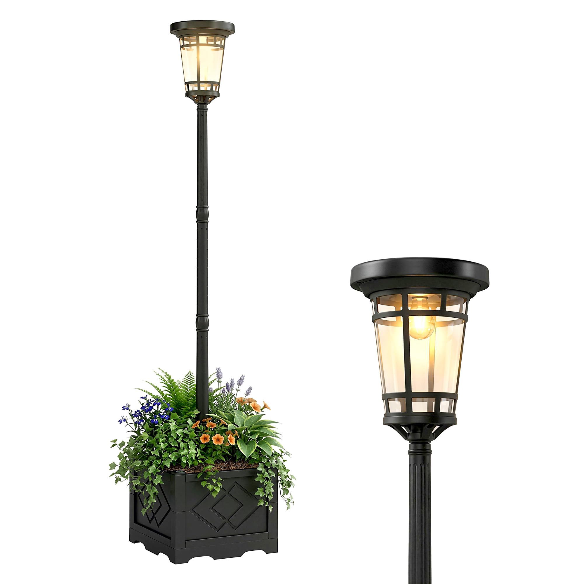 Outsunny Solar Laterne Stehleuchte mit Blumentopf 195cm IP44 2 Helligkeitsstufen Lichtsensor