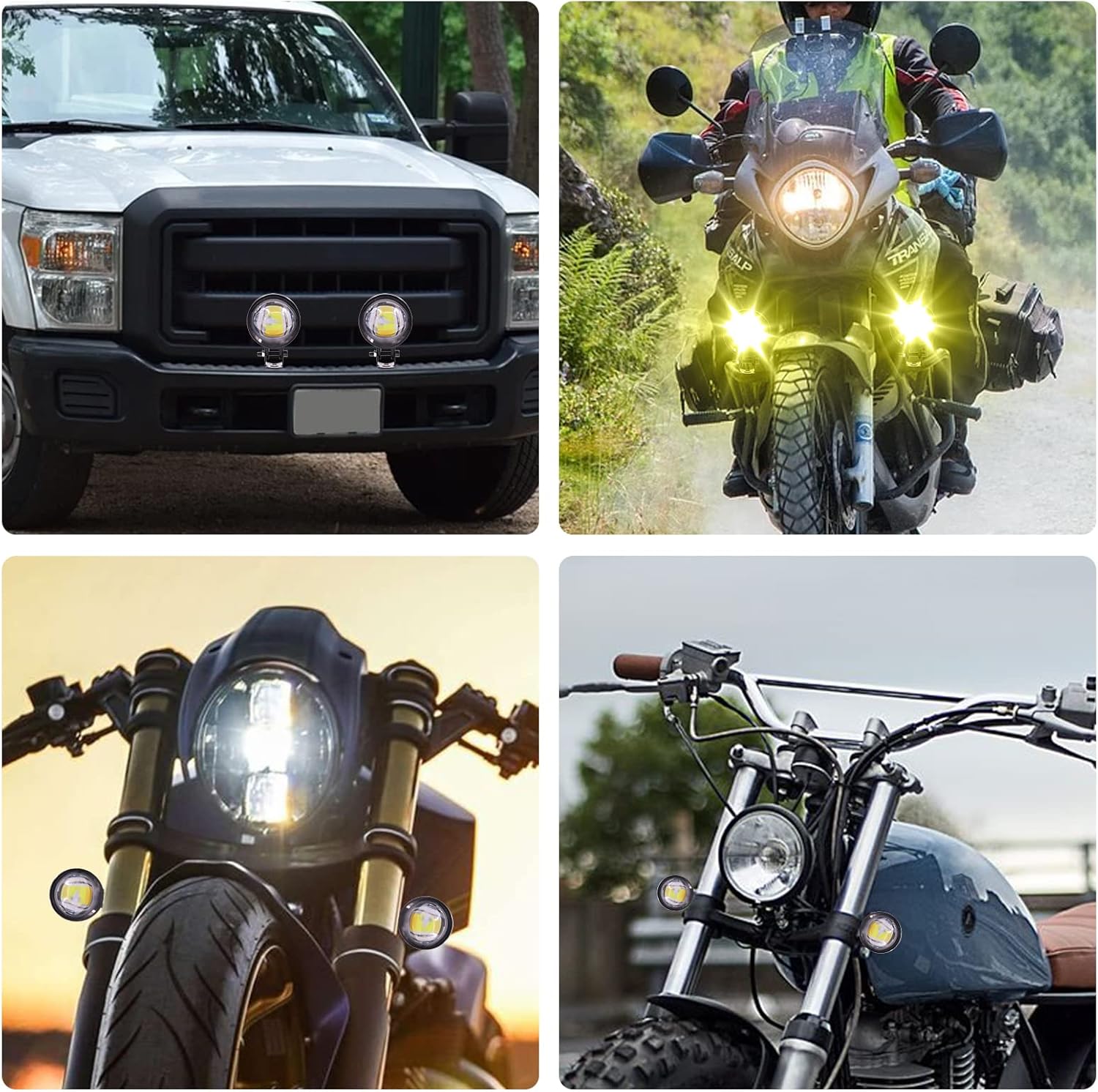 LED Motorcycle Spotlights, Yellow White 12V 24V LED Driving Fog Lights Additional Front Lamps for Motorbike Dirt Bike Street Bike ATV UTV,1Pair (Include Switch)