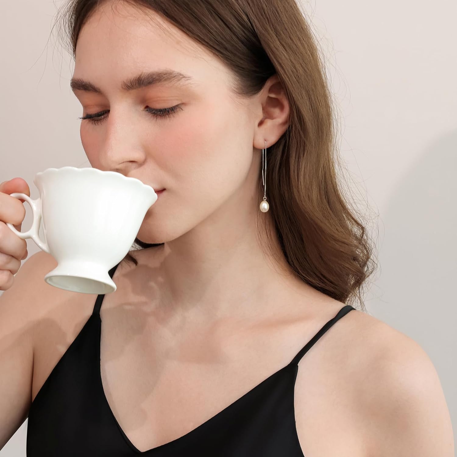 Long Pearl Earrings for Women, Drop Pearl Threading Earrings, Wedding White Pearl Tassel Earrings for Bridal, Hypoallergenic Elegant Hanging Chain Earrings - Image 3