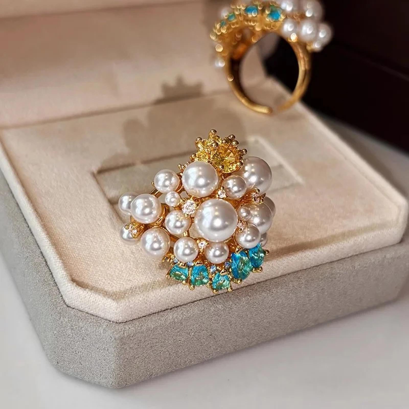 Ring Ringe Damen Bijouterie Herren Vintage Öffnung Verstellbarer Perlen Zirkon Ring Für Frauen Nischen Design Einzigartiger Exquisiter Schöner Personalisierter Zeigefingerring