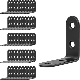 50 Pack Stainless Steel 90 Degree Angle L Shaped Bracket,Corner Brace Joint Bracket Fastener, 40mm x 40mm x 17mm, Black Tone, Round End, 4 Holes, Heavy Duty Metal