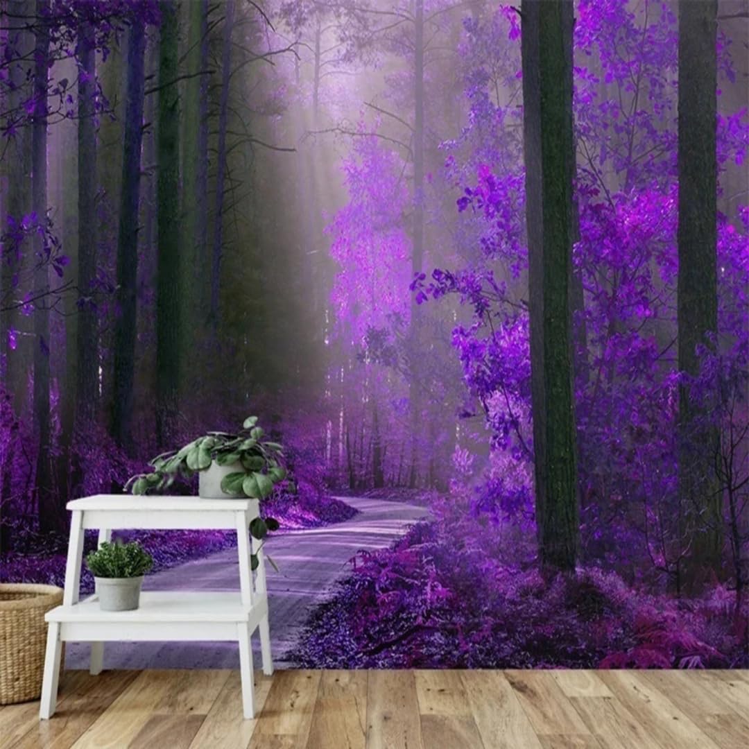 Papier peint paysage forêt violette 3D pour une ambiance zen