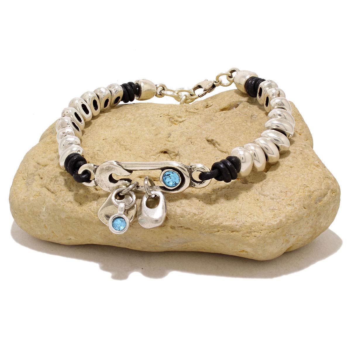 Pulsera de cuero con cristal, hecha a mano por Intendenciajewels - Pulsera de cristal - Pulsera de cuero - Pulsera de mujer - Pulsera ajustable de 16-19,5 cm.