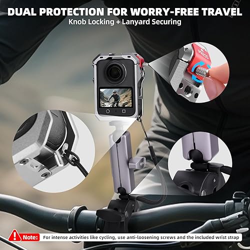 Miniatura 4 de Jaula protectora para DJI Osmo 360, funda de marco utilitario con adaptador de zapata fría doble y roscas de 14 pulgadas y tapa de lente de