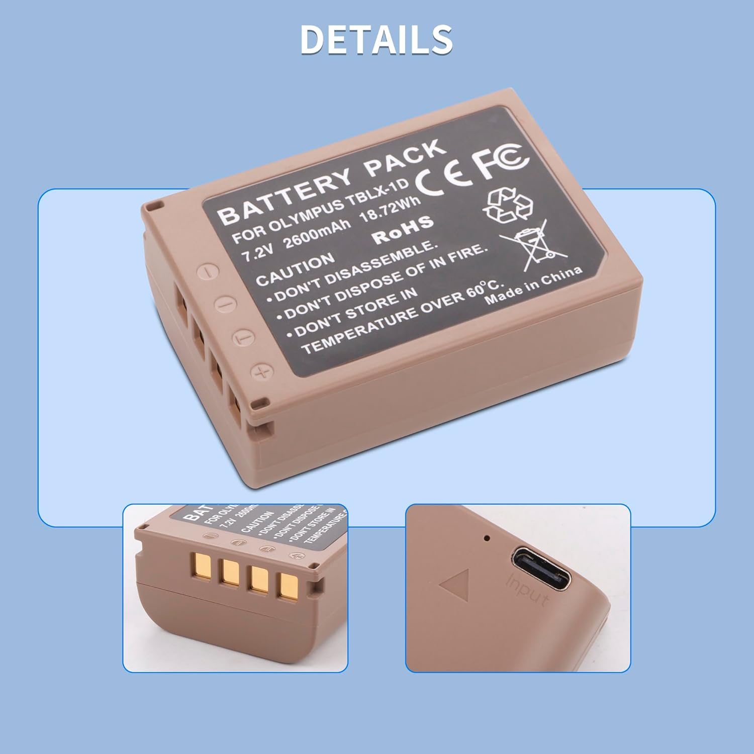 2 Pack BLX-1 Battery Olympus OM System OM-1/ OM1/ OM-1 ii / OM1 2 / OM-1 Mark II Mirrorless BLX-1 BLX1 Blx 1 SBCX-1 Lithium-Ion Replacement Camera Battery with Built-in USB-C Charging Port