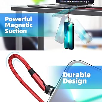 كابل بيانات شحن Usb 540 دورة 3.3 قدم أحمر مع 3 أطراف مغناطيسية