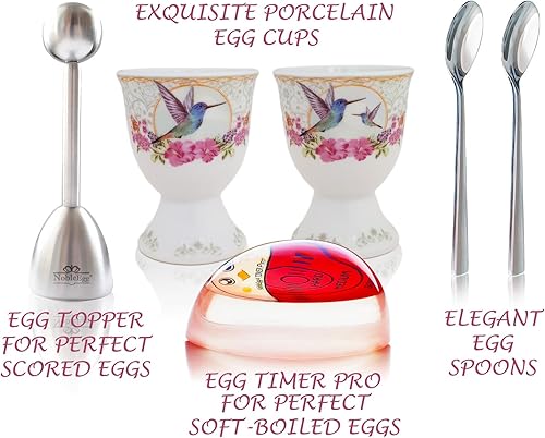 Miniatura 2 de NobleEgg Juego completo de decoración de galletas de huevo, tazas de huevo únicas para huevos duros suaves, temporizador de huevos Pro, cucharas de