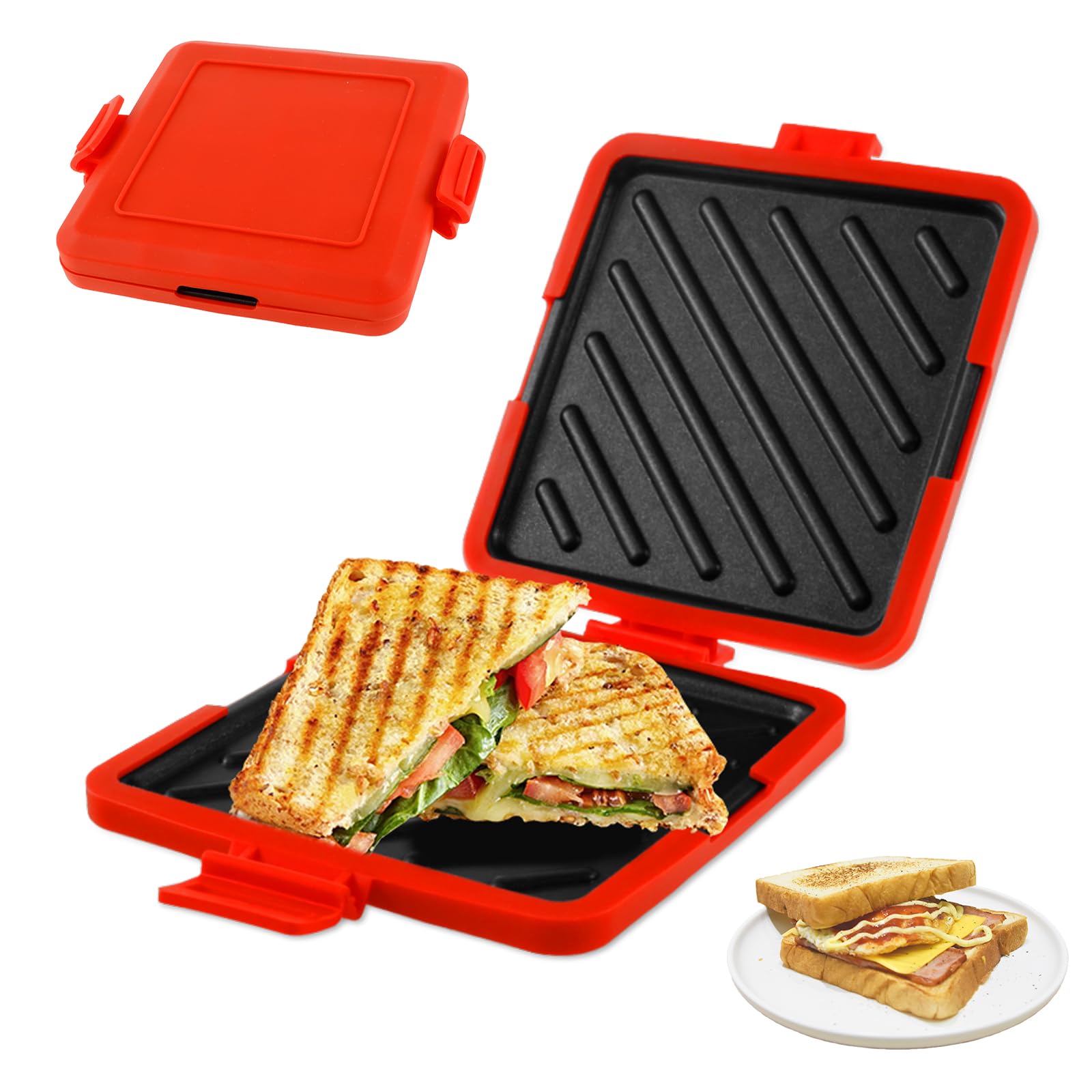 Microwave Toastie Maker,Microwave Toastie Sandwich Maker Silicone Micro Toastie Maker Non-stick, Toastie Sandwich Maker and Grill Heatwave Technology for Bread Sandwich (Red)-image-43