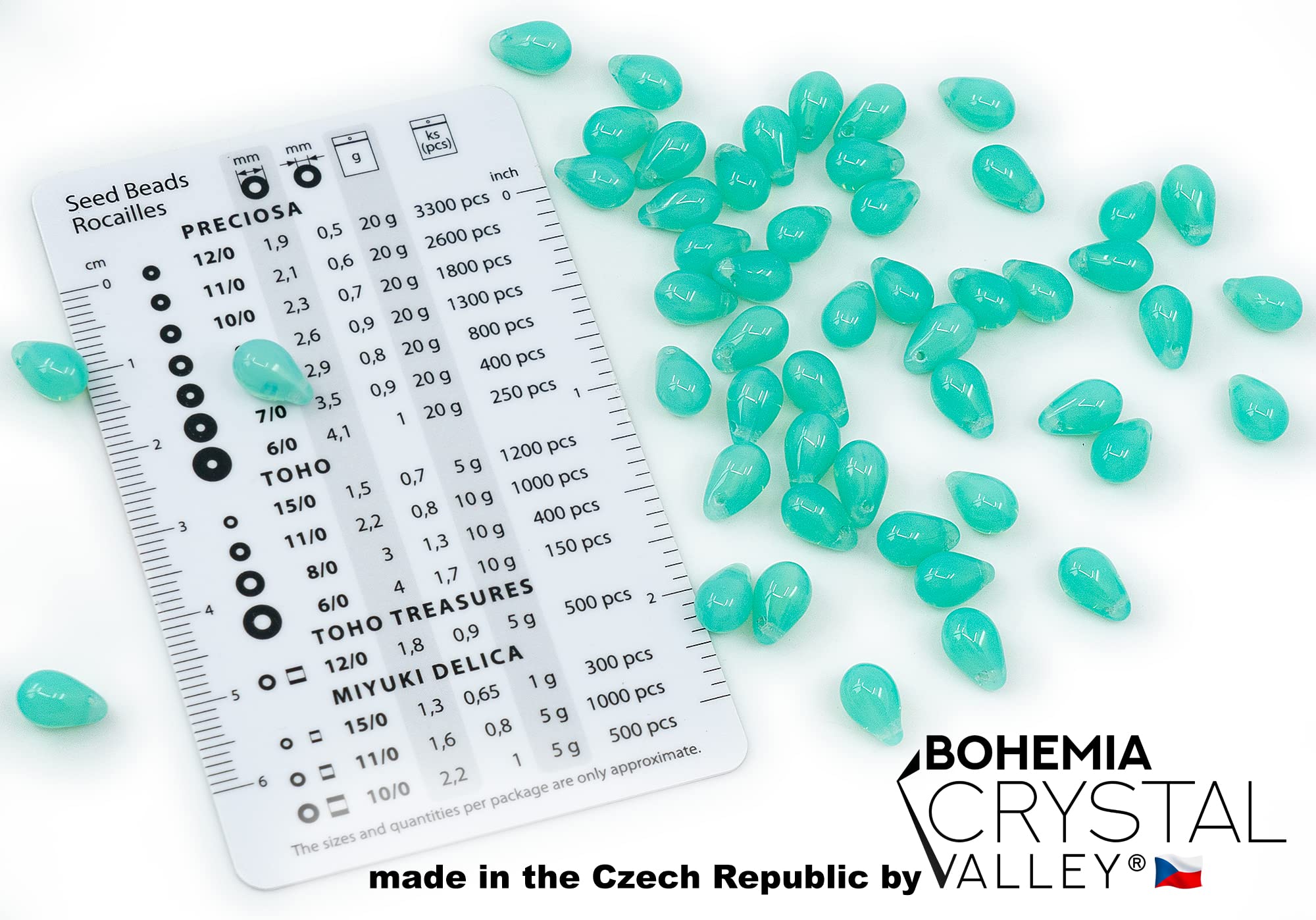 60 g Mix of Unique Czech Bohemia Glass Pressed Beads, Rocailles, Opaque Turquoise Green Copper Crystal Silver, Matte and Glossy, Hand Made BCV — view 7