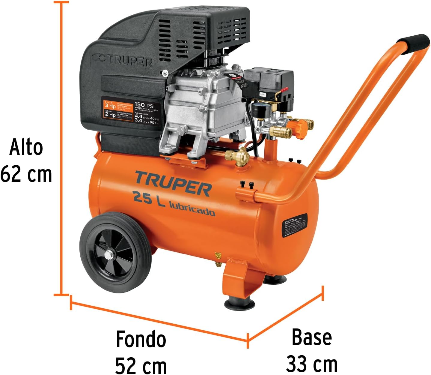 Horizontal compressor 25 L, 3 HP (maximum power), 120 V