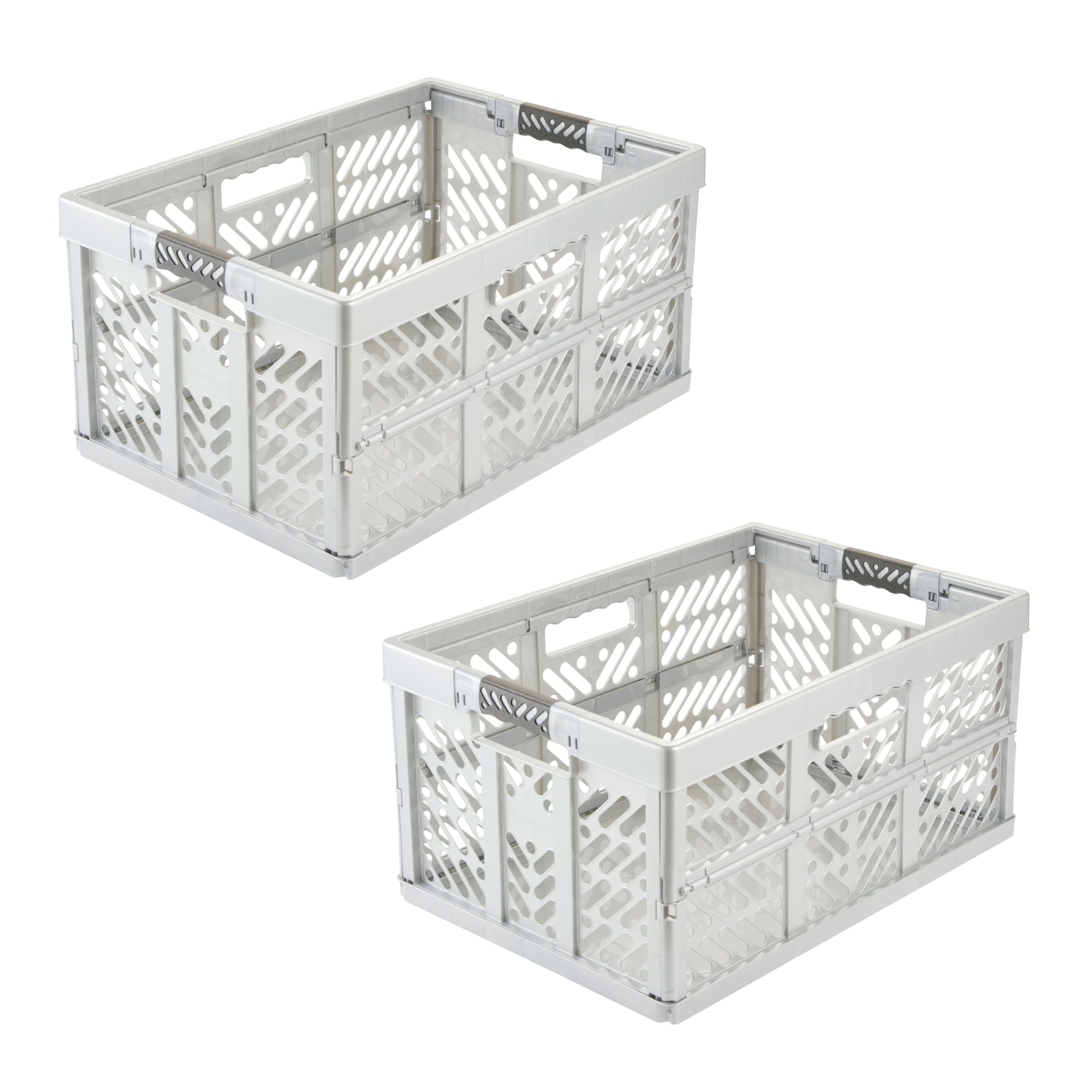 keeeper ben 2x Stabile Profi-Klappbox mit Soft-Touch Griffen, 45 l, Bis 50 kg Tragkraft, Robust und leicht, 54 x 37 x 28 cm, Silber (Light Silver)