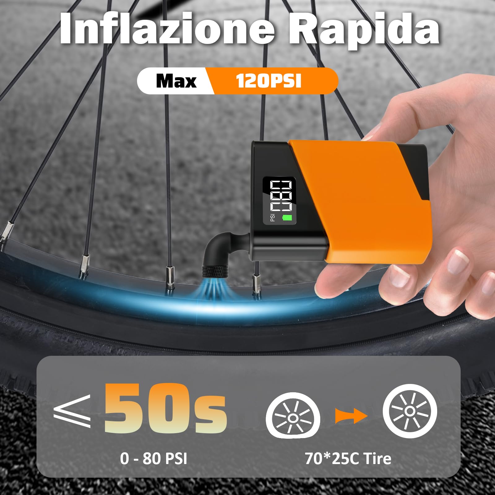 Mini pompa per bicicletta, pompa portatile per gonfiaggio pneumatici 120 PSI con valvola Presta e Schrader, adatta per bici da strada, moto, mountain bike, pallone sportivo