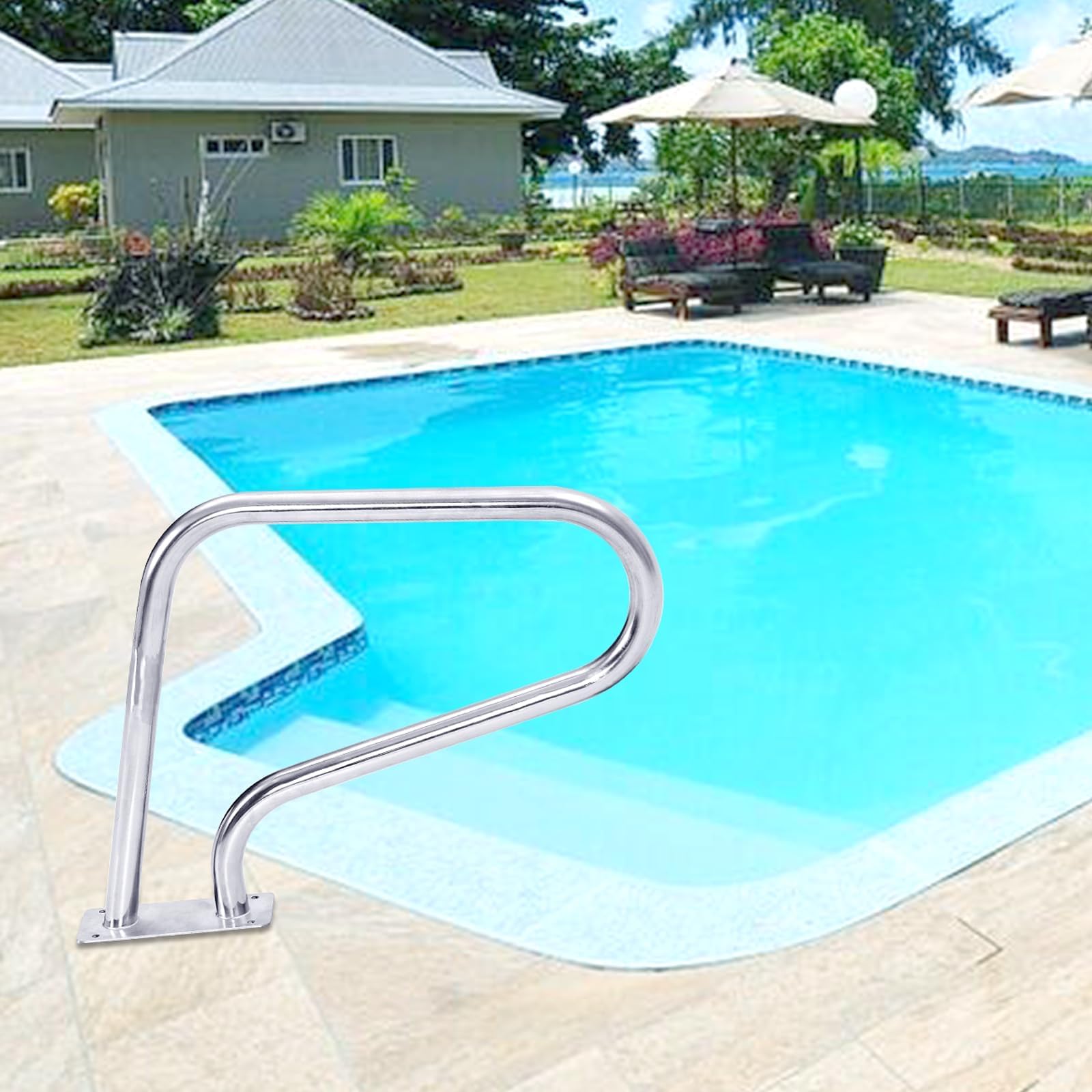 Main Courante De Sécurité Pour Piscine - Rampe De Piscine En Acier Inoxydable 304 Antirouille, Charge Max 380 Lbs, Poignée Antidérapante Ergonomique, Facile à Monter Pour Piscine Enterrée