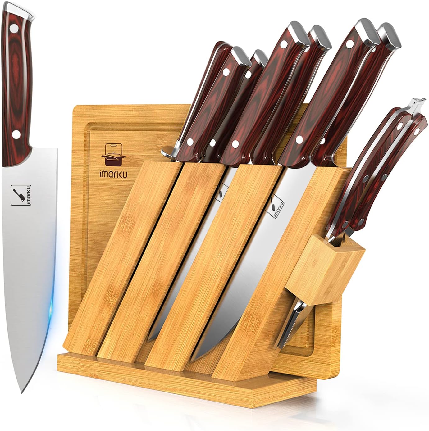 Knife Set, imarku 10-Piece Knife Sets for Kitchen with Block, High Carbon Stainless Steel Chef Knife Set with Wooden Cutting Board, Kitchen Knife Set with Sharpener, Christmas Gifts for Women Men