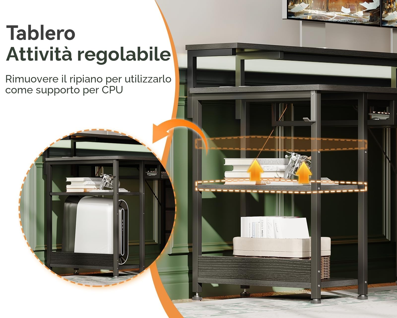ODK Scrivania con 4 Cassetti, 140x52x92cm Scrivania per Computer con Presa di Corrente e Ricarica USB, Scrivanie Gaming Tavolo Scrivanie con Ripiani Regolabili per la Casa, Nero