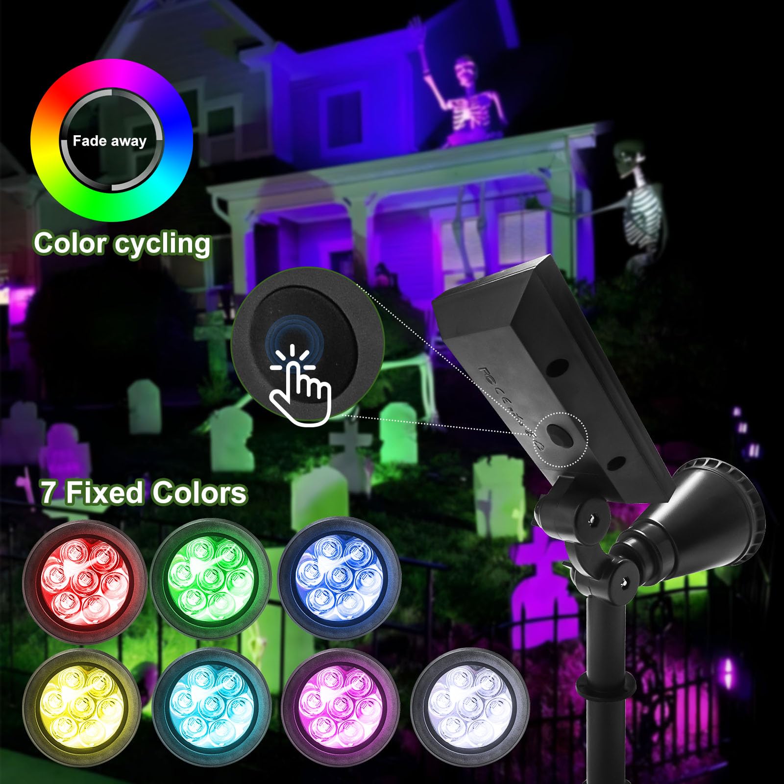 Faretti Energia Solare da Esterno 10 Pezzi,Fosingut 7 LED RGB Faretti Solari a LED da Esterno,IP65 Impermeabile Faretto Solare,Lampioncini Solari da Giardino per Cortile,Vialetto,Scala,Paesaggio,Alber