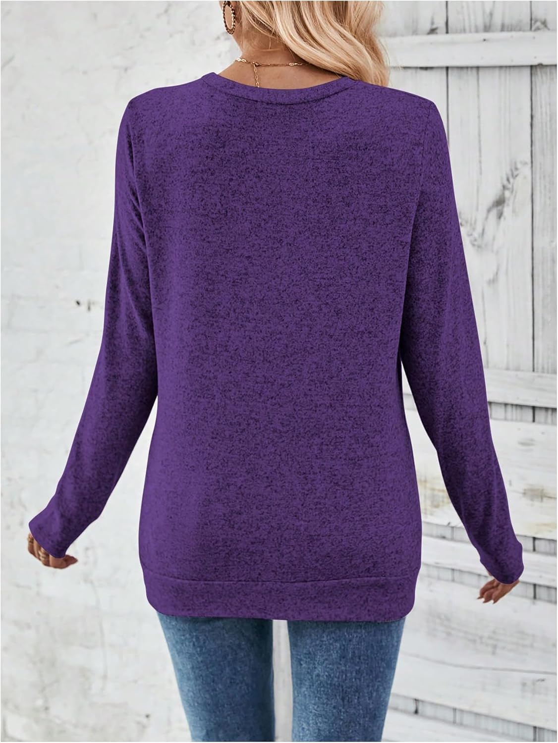 SOLY HUX Women's Long Sleeve T Shirt Crew Neck Button Casual Tee Fall Tops - Image 2