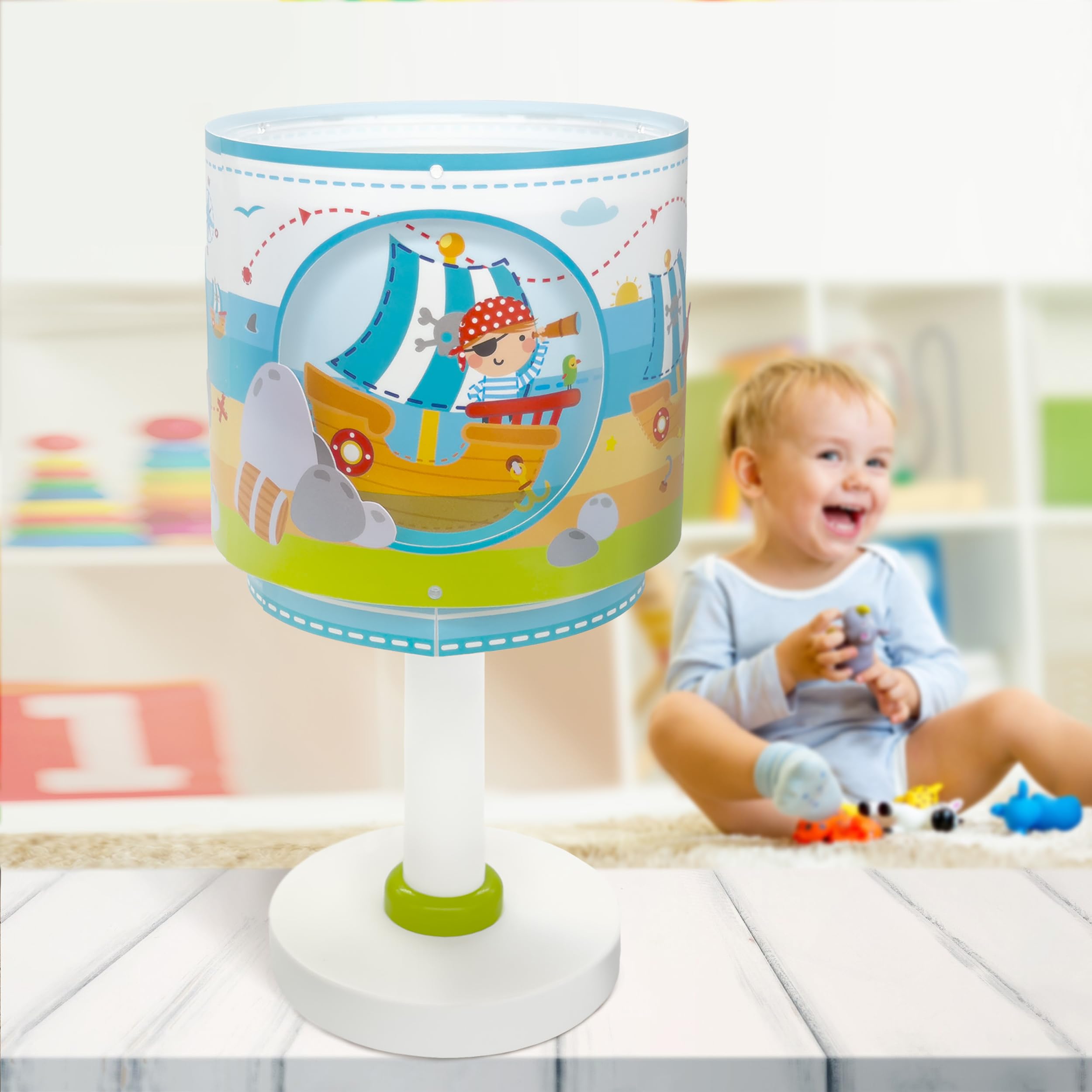 Dalber Lámpara Infantil de Mesilla Pirate Island Isla Pirata 60651N G4 | Lámpara infantil de mesa o mesita; G4 4W LED - Bombilla incluida; Luz Quitamiedos