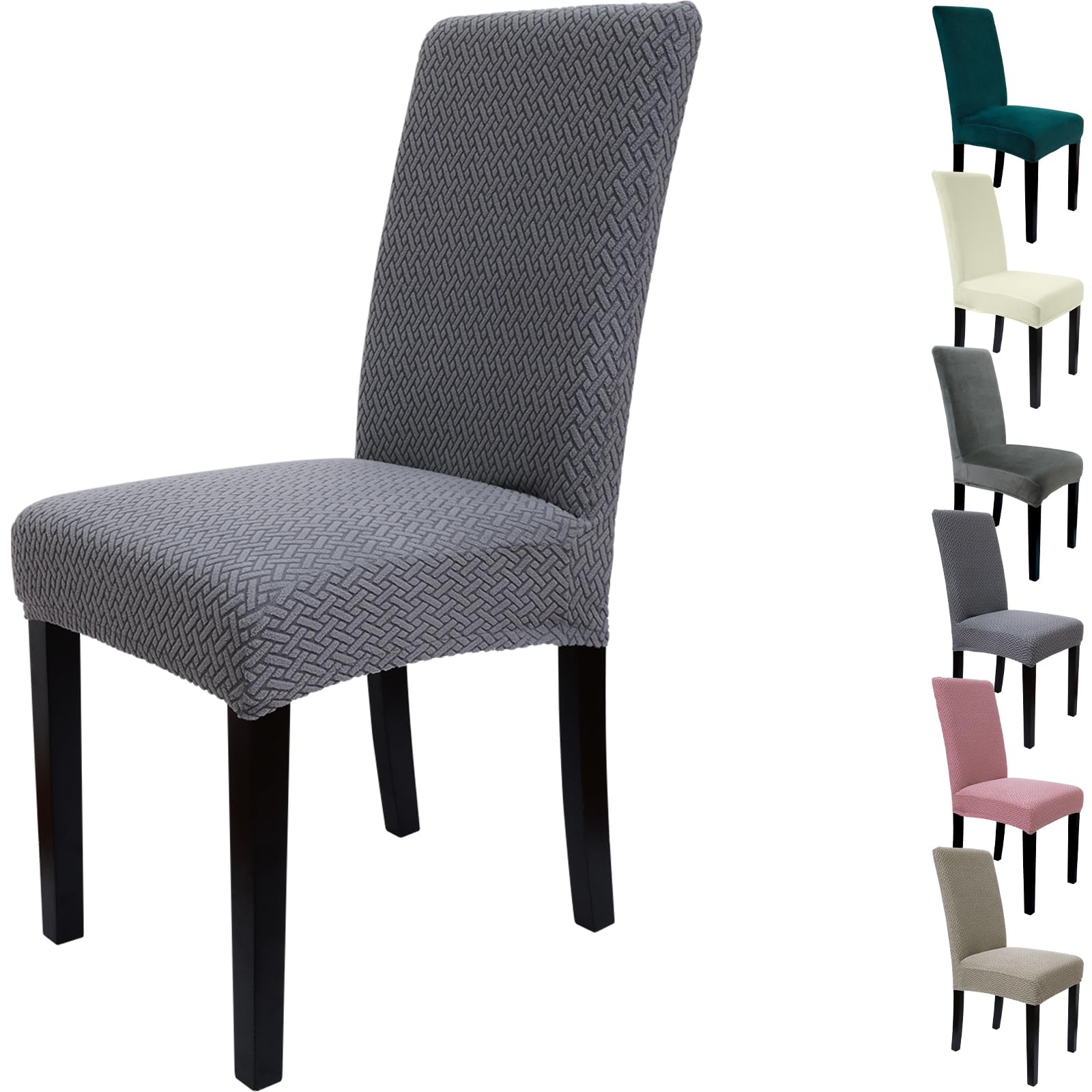 Zindoo Stretch Chair Covers for Dining Chairs 4, Jacquard Dining Chair Slipcovers, High Back Dining Chair Covers Washable Removable Chair Protectors Covers for Home Kitchen Party, Set of 4, Dark Grey — image 1