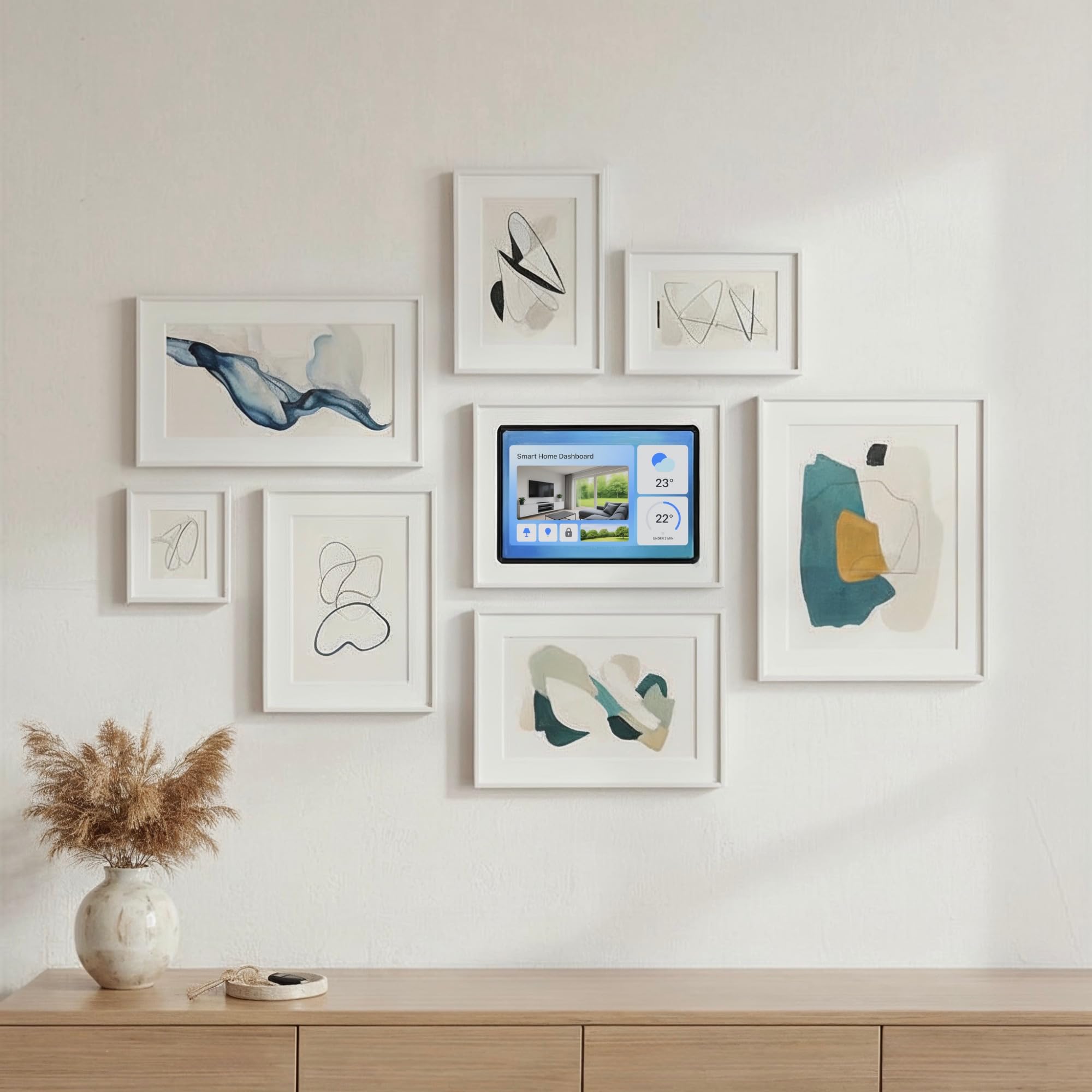 Tablet Wandhalterung für Lenovo Tab M11 (11 Zoll, TB330) - Passgenaue & Flache Bilderrahmen-Optik für Smart Home Display - Feste Montage mit Kabelführung - Weiß