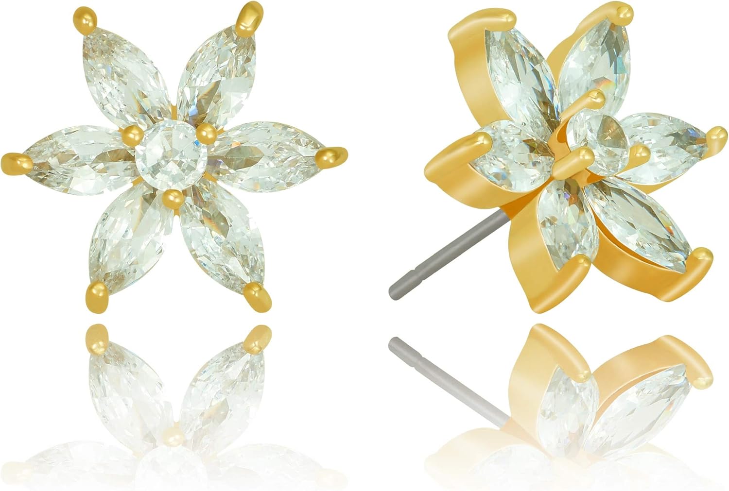 LIFETIME JEWELRY Cubic Zirconia Daylily Flower Stud Earrings 24k Real Gold Plated