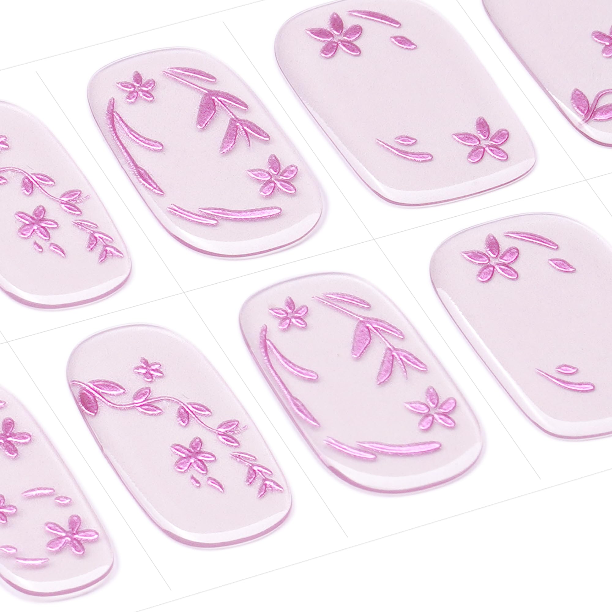 DANNI & TONI Semi Cured Gel Nail Strips Floral (Lavender Chrome) Rose Pink Mirror Flower Gel Nail Wraps Transparent Base Gift for Woman
