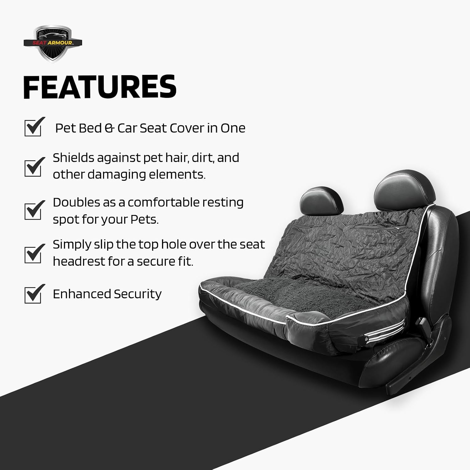 Black, Large Pet Bed Cushion & Car Seat Cover, 52x20x7