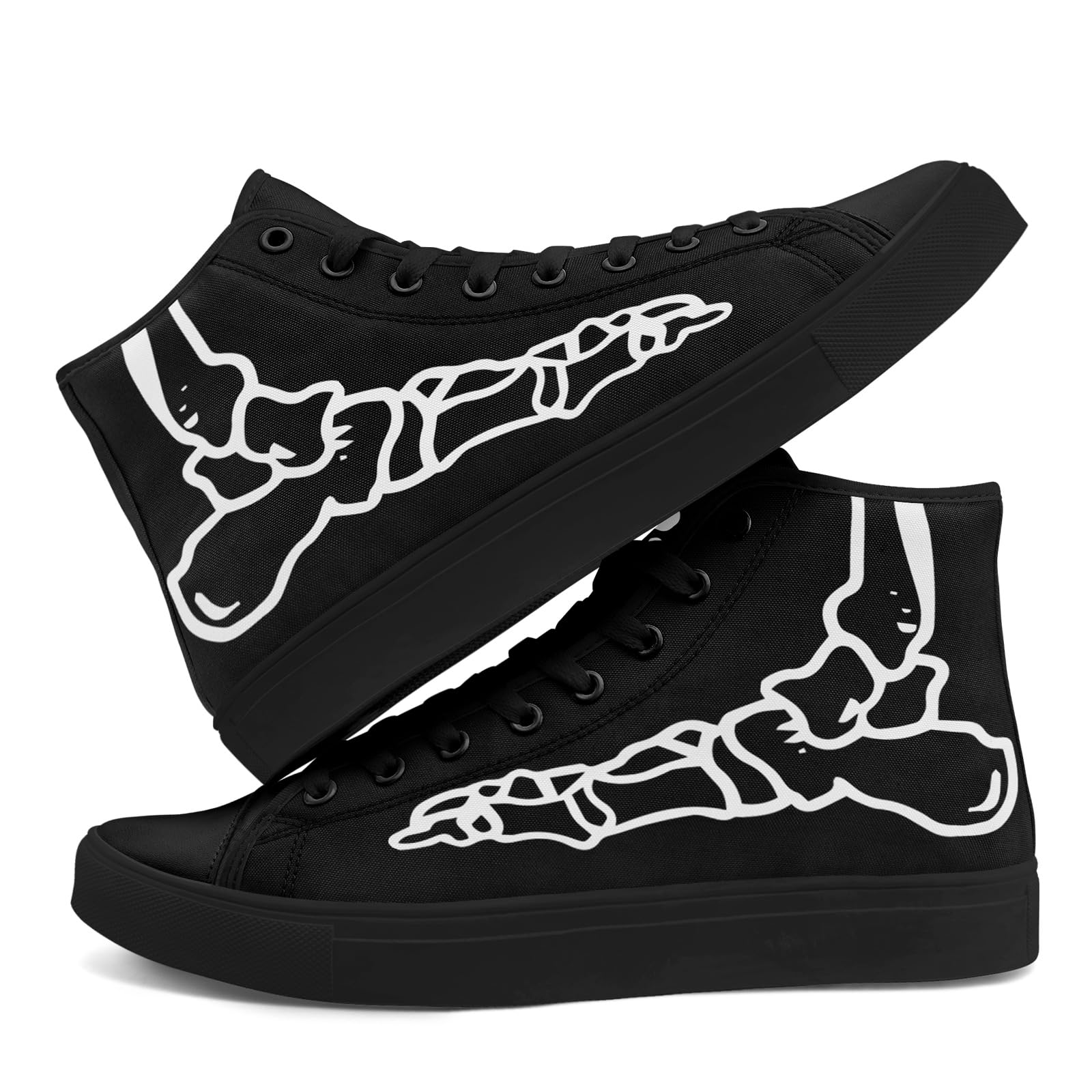 Skull High Top Canvas Sneakers for Men Women, Gothic Floral Print Streetwear Casual Fashion Skate Shoes