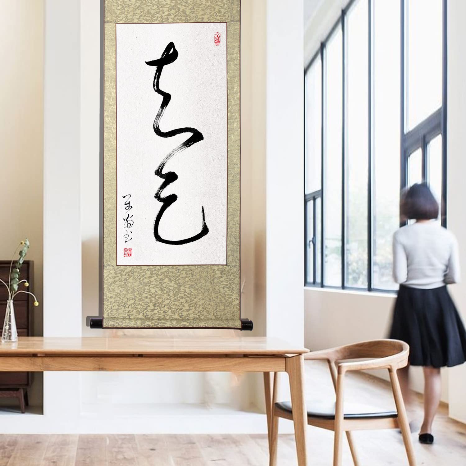 Amazon.co.jp: 掛軸 掛け軸 おしゃれ 知足 肉筆 二文字の禅語 四尺四