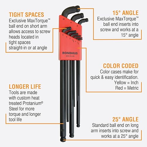 Miniatura 2 de Bondhus 27098 Juego de 22 llaves en L con extremo de bola doble extra grande