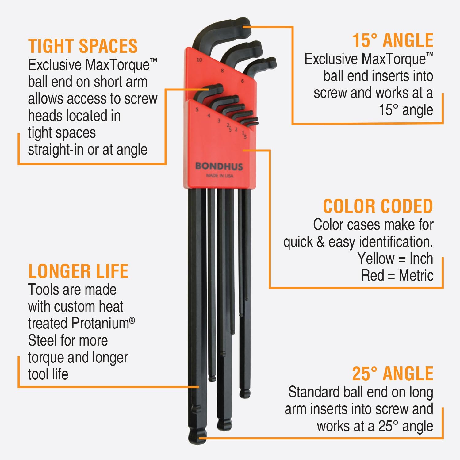 Amazon.com: Bondhus 67099 Stubby Dbl Ball End L-Wrench Set w