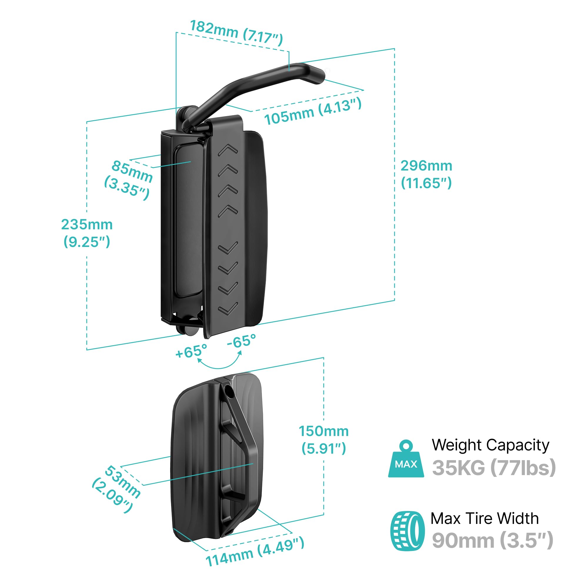 PEGZONE Paquete de 4 soportes de pared giratorios para bicicleta, colgadores de pared para garaje, soporte de pared para bicicletas, ahorro de espacio, soporte de pared estable, soporta hasta 35 kg