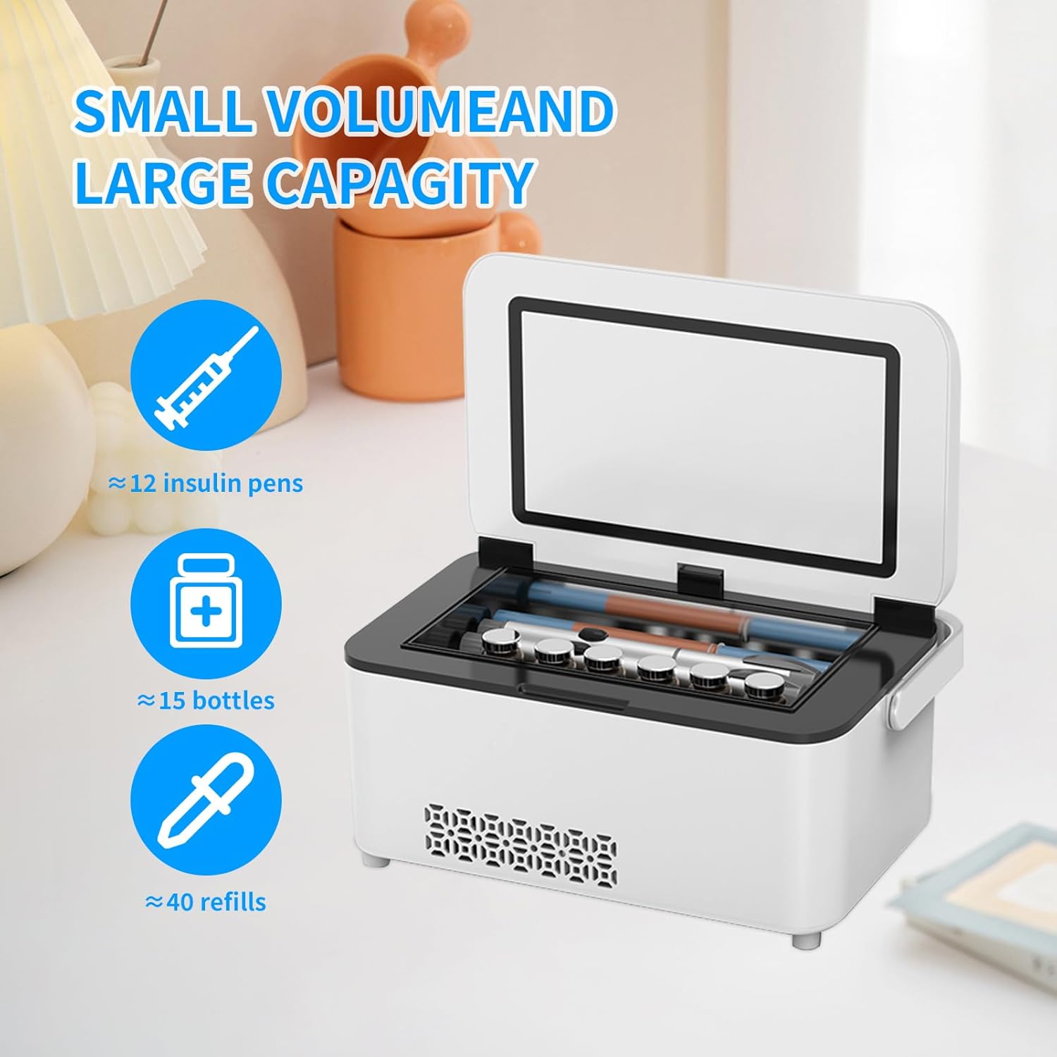 Portable Insulin Cooler Travel Box, Mini Drug Refrigerator with LCD Temp Display, 13600mAh Rechargeable Battery Diabetic Box with Handle, Insulin Travel Case for Home & Outdoor Use (Gray)