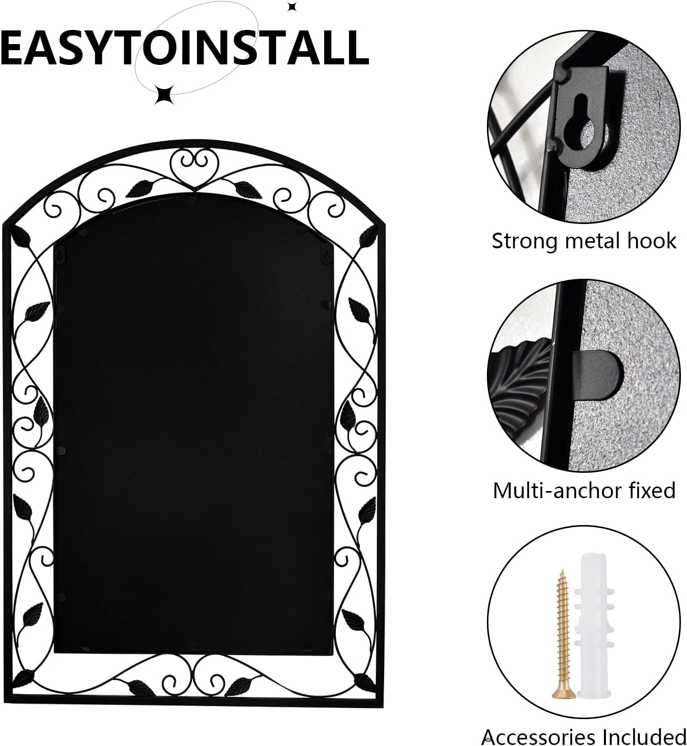 Wall Mirror, Arched Mirror 36"x24", Large Mirrors Decorative Vintage Wall-Mounted Mirror for Living Room, Bedroom, Entryway, Bathroom Black