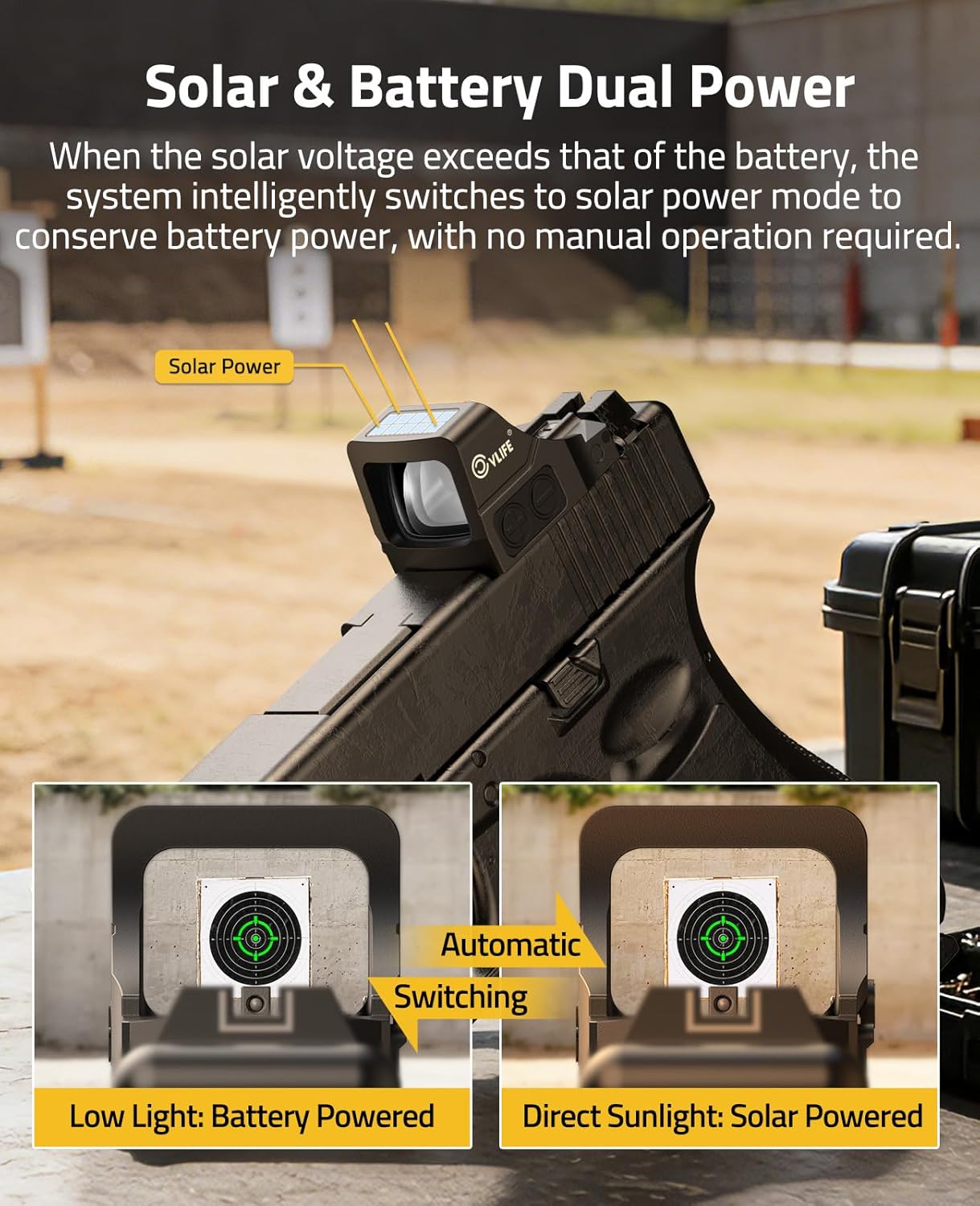 CVLIFE WildHawk X Z04 Solar Green Dot for RMSC, Multi-Reticle 2MOA & 40MOA Circle Pistol Sight, 3500G Shockproof Motion Awake Handgun Green Dot, Multi-Coating lens, with Adapter for RMR/MOS/Picatinny.