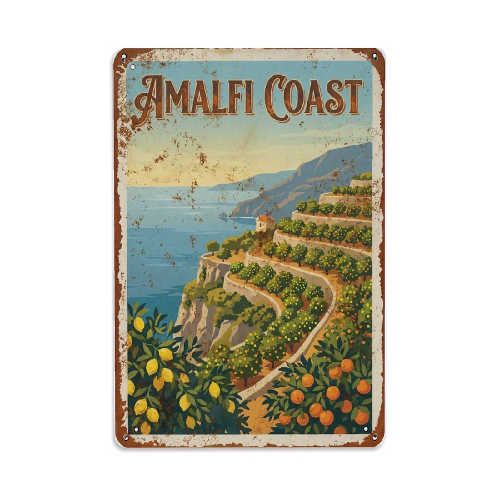Vintage Travel Orchard Italy Terraced Metal Tin Sign Plaque Wall Decor for Cafe, Club Bar, Office, Home Garden Metal Poster 8x12Inch