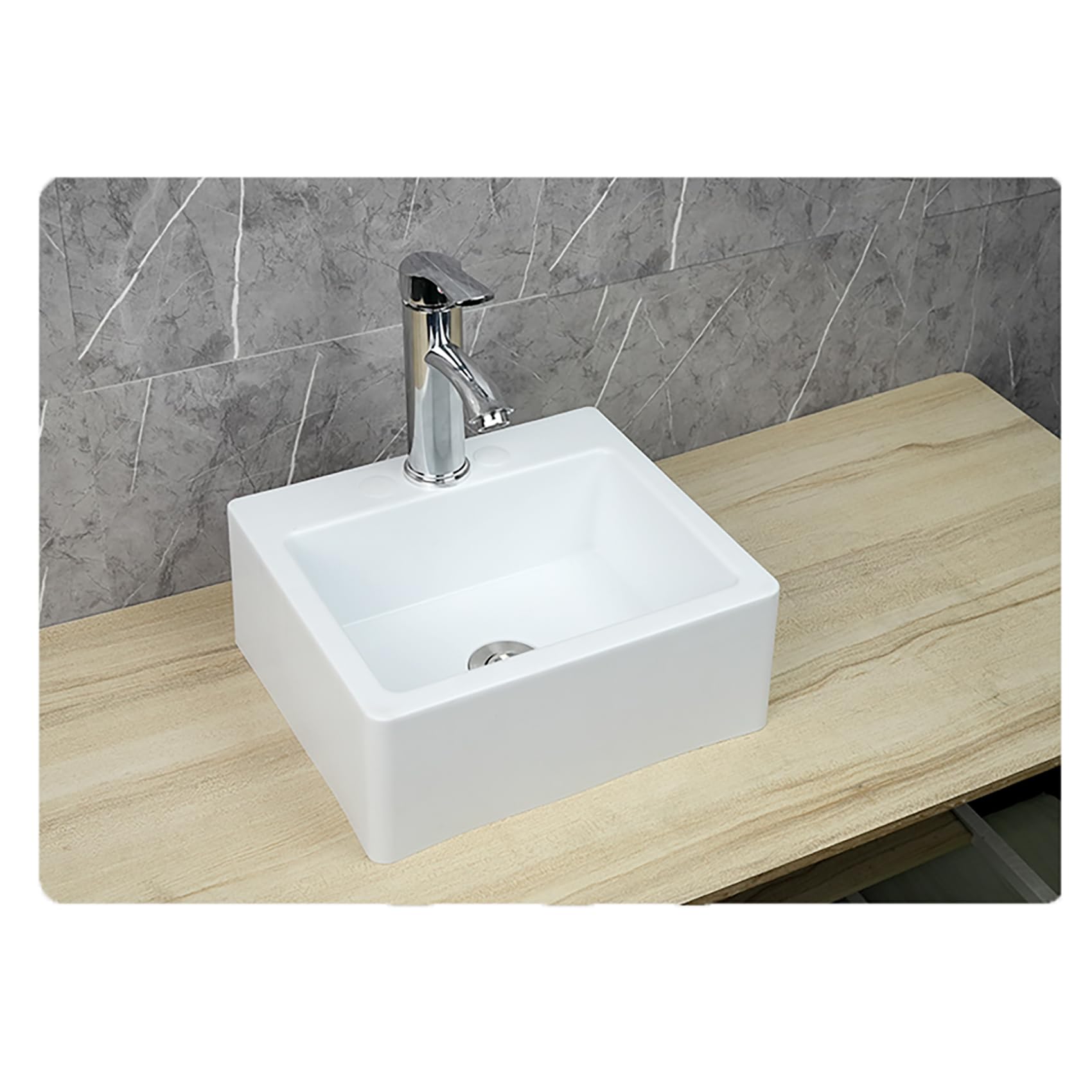 Bianco Lavello Quadrata, 33.5x29x13cm/13x11.4x5inch Lavatoio Lavapanni Monoblocco in Resina PP, Lavello Angolare da Bagno per Lavanderia Garage Bagno Guardaroba WC 75cm Conduttura Fognaria